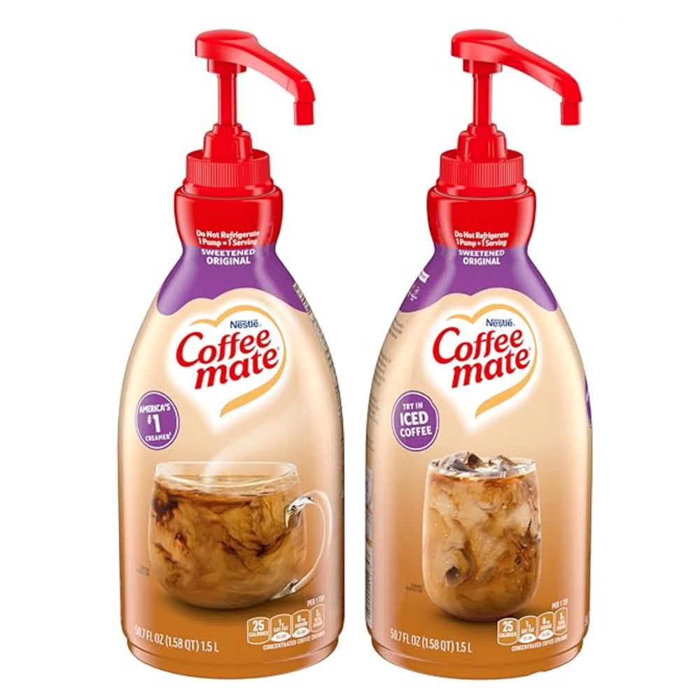 Nestle Coffee mate Creamer, Sweetened Original, Concentrated Liquid Pump Bottle, Non Dairy, No Refrigeration, 1.5L (Pack of 2)